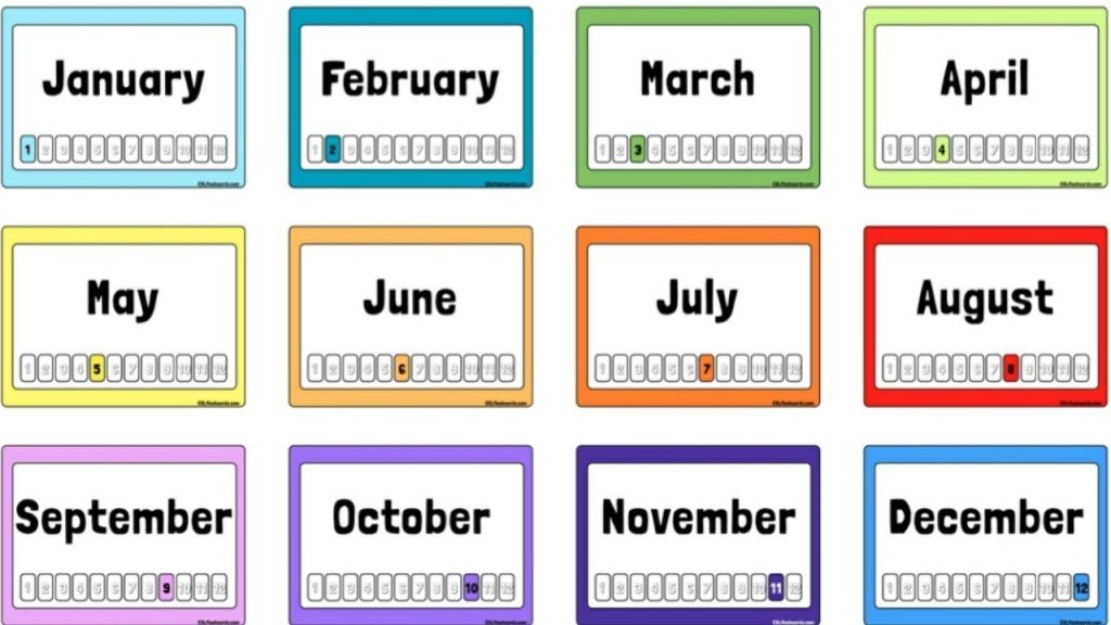 ترتيب الأشهر بالإنجليزي